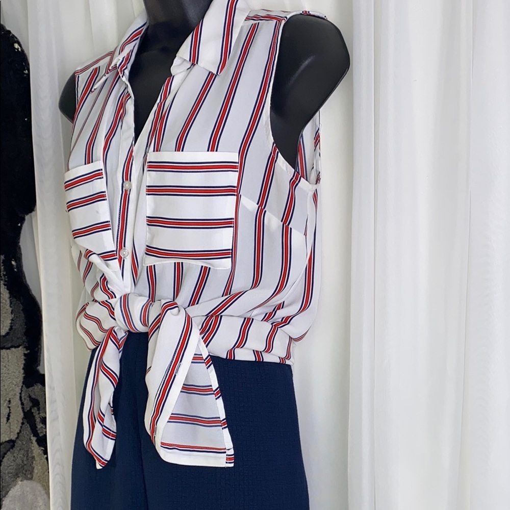 Blue and White with Red Stripes Wide Leg Set with Elegant Flow - Picture 12 of 17